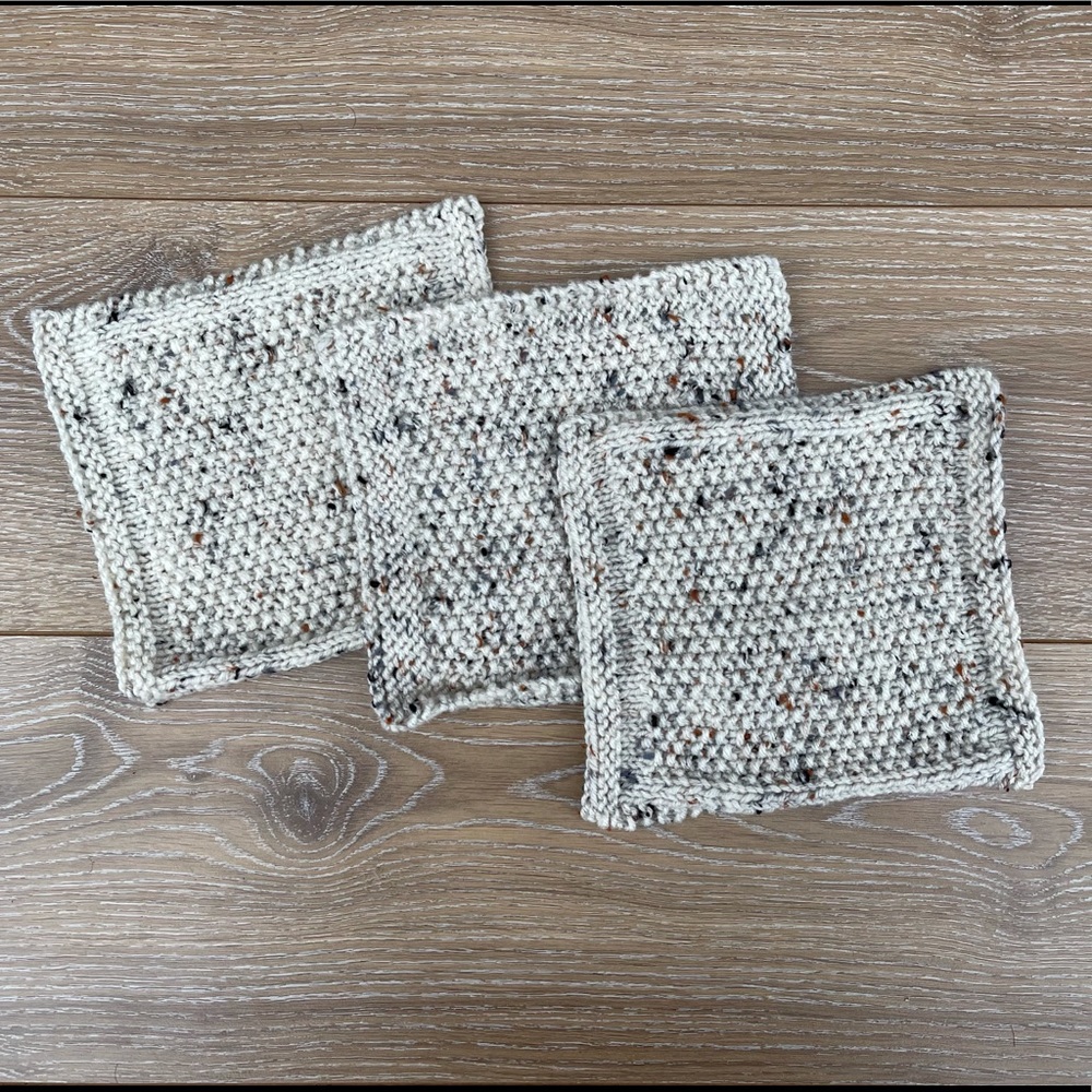 Set of 3 Handmade Multi Shade Grey and Brown Dishcloths